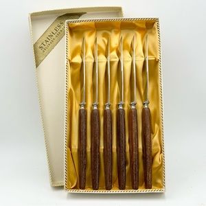 Solingen Germany Vintage Wood Handle Knife Set of 6 Knives